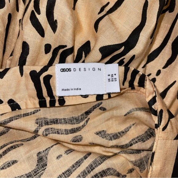 ASOS Maxi Dress Women’s Size 4 US Tan Beige Black Animal Print Knot Front V-Neck - Picture 11 of 12